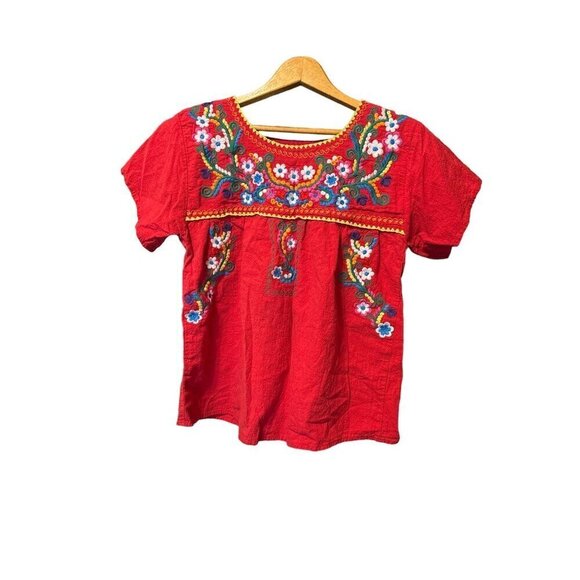 Women's Yzxdorwj Red Embroidered Mexican Style Peasant Top Cotton Small VGC - Picture 5 of 9